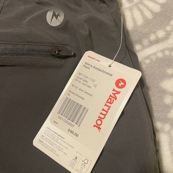 Marmot Kodachrome Pants Womens 12 Dark Steel Stretch Belted Straight Leg NWT - Picture 11 of 11